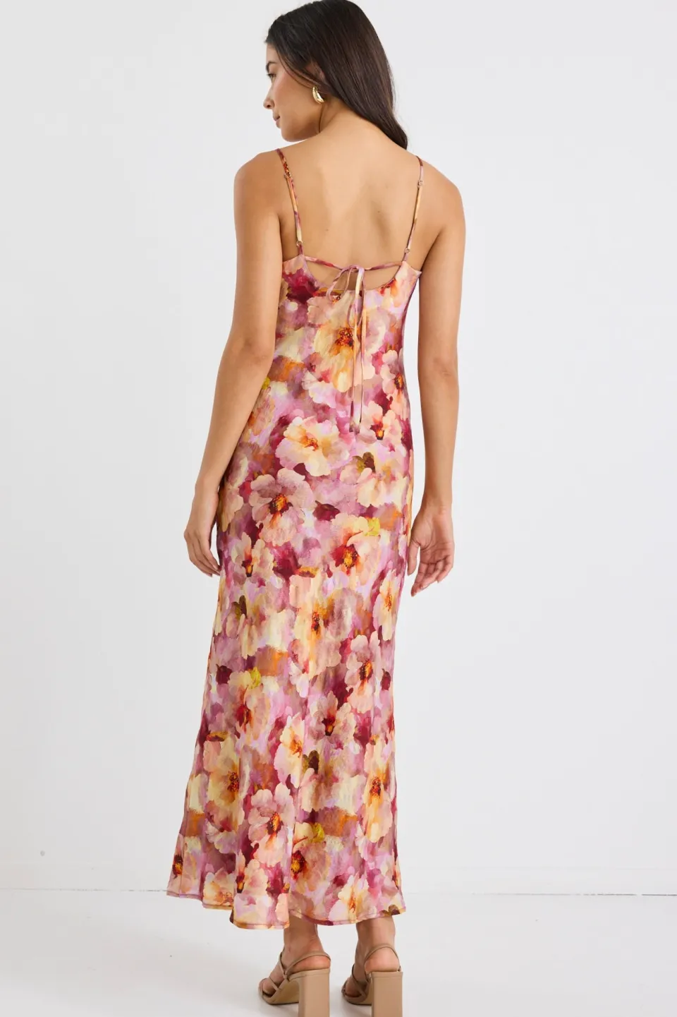 Georgia Mae Lavish Pink Multi Floral Tie Back Bias Slip Dress