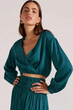Staple The Label Leila Emerald LS Cropped Top