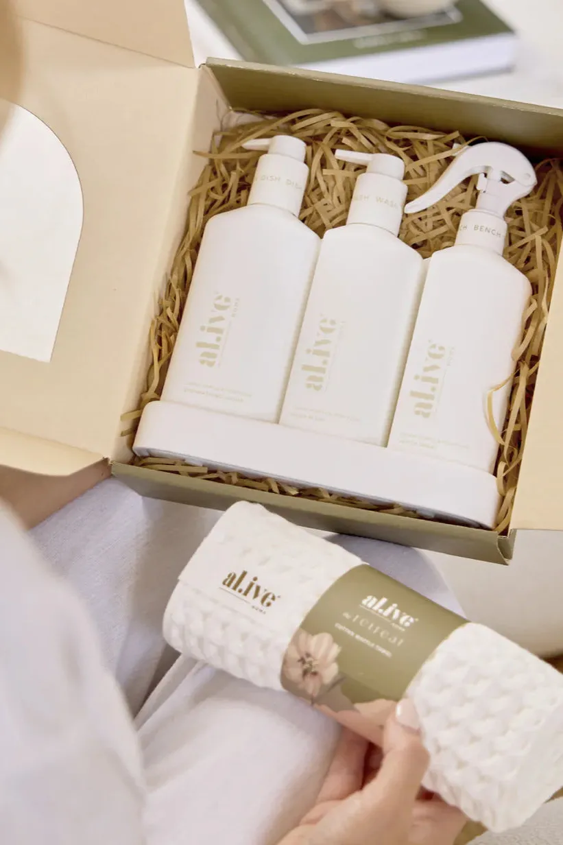 Alive Body Lemon Myrtle + Honeydue Kitchen Trio + Towel LE Retreat Gift Set