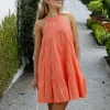By Rosa. Levitate Watermelon High Neck Tiered Mini Dress