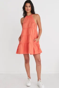 By Rosa. Levitate Watermelon High Neck Tiered Mini Dress