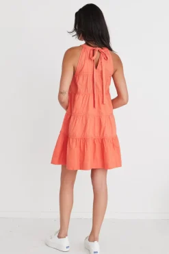 By Rosa. Levitate Watermelon High Neck Tiered Mini Dress