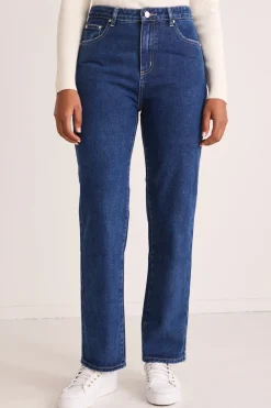 Among the Brave Lexie Dark Blue High Waist Straight Leg Jean