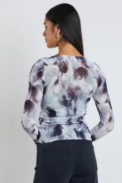 Stories be Told Light Charcoal Smudge Mesh Boatneck Top