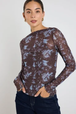 Stories be Told Light Chocolate Tie Dye Mesh Boatneck Top