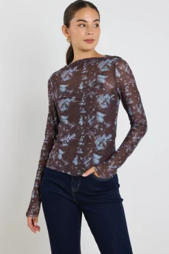 Stories be Told Light Chocolate Tie Dye Mesh Boatneck Top
