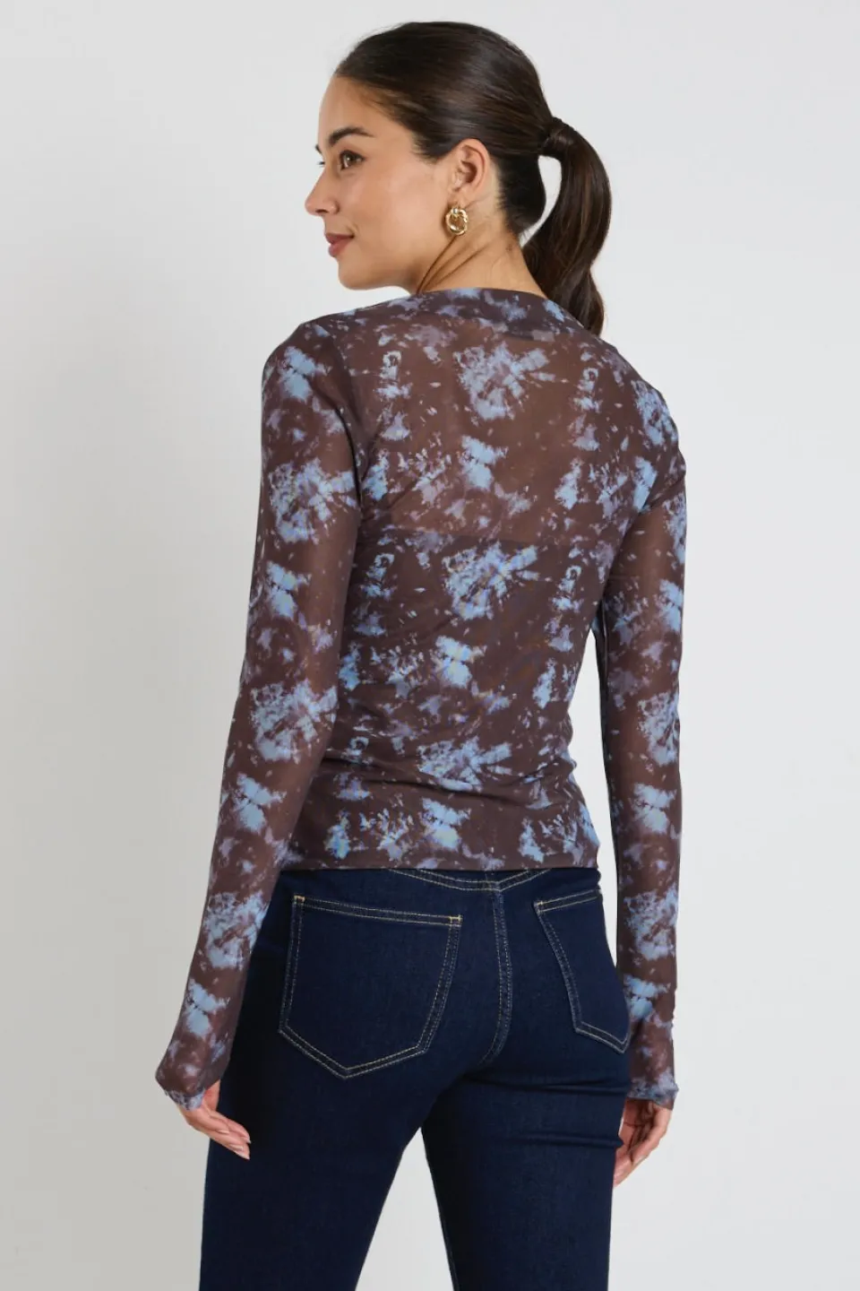 Stories be Told Light Chocolate Tie Dye Mesh Boatneck Top