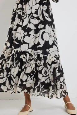 Ivy + Jack Limitless Black Floral LS Shirred Maxi Dress