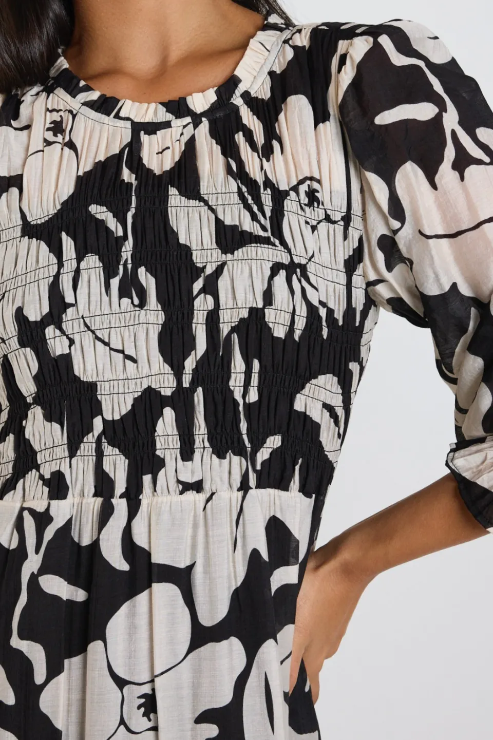 Ivy + Jack Limitless Black Floral LS Shirred Maxi Dress