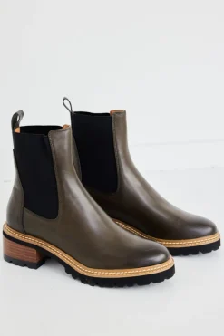 EOS Linear Olive Chelsea Elastic Ankle Boot