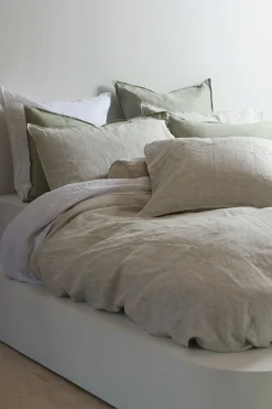 Home Lab Linen Duvet Cover Set Charcoal Pinstripe King