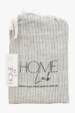 Home Lab Linen Euro Pillowcase Charcoal Pinstripe 65 X 65cm