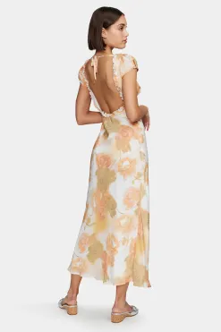 Ownley Lottie Peachy Garden Cap Sleeve Midi Dress