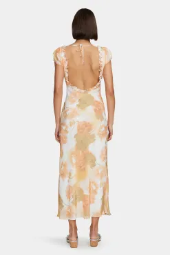 Ownley Lottie Peachy Garden Cap Sleeve Midi Dress