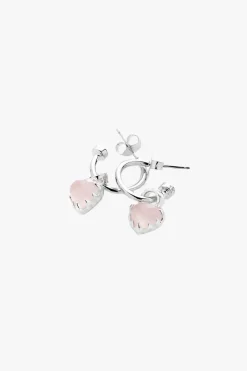 Stolen Girlfriends Club Love Anchor Heart Rose Quartz Semi Hoop Stud Earring