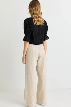 Ivy + Jack Lovely Black Shirred Cotton Shirred Back SS Top