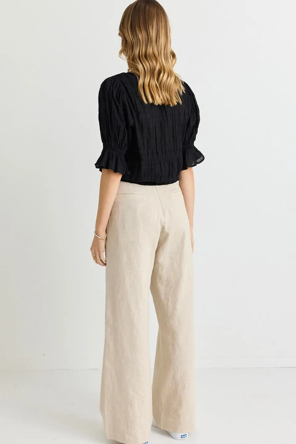 Ivy + Jack Lovely Black Shirred Cotton Shirred Back SS Top