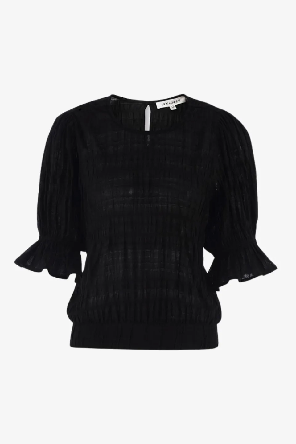 Ivy + Jack Lovely Black Shirred Cotton Shirred Back SS Top