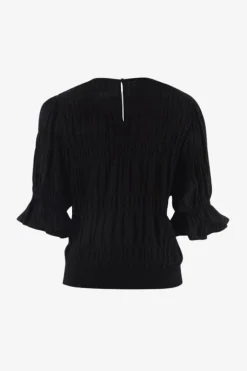Ivy + Jack Lovely Black Shirred Cotton Shirred Back SS Top