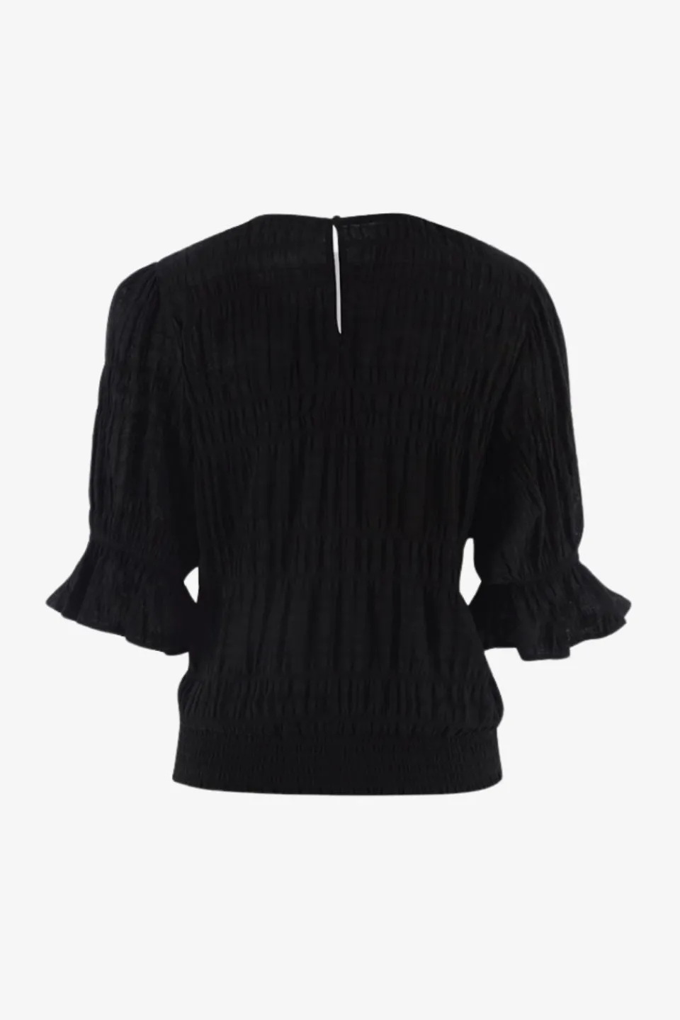 Ivy + Jack Lovely Black Shirred Cotton Shirred Back SS Top