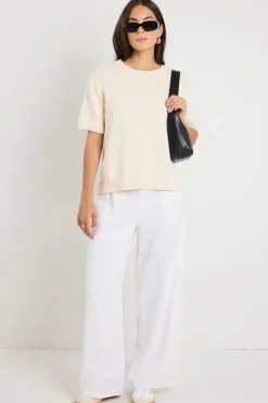By Rosa. Lovesome Cream Cashmere Blend Chunky Knit Tee