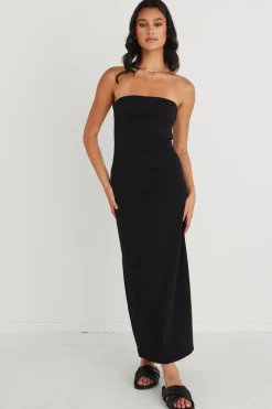 Love Lulu Luca Black Strapless Rib Jersey Maxi Dress