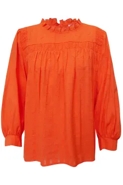 Leo + Be Lucid Orange Neck Frill LS Top