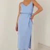 RE:UNION Label Lulu Cornflower Linen Strappy Midi Dress