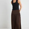 Among the Brave Lupe Espresso Hammered Satin Midi Skirt