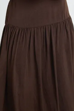 Among the Brave Lupe Espresso Hammered Satin Midi Skirt