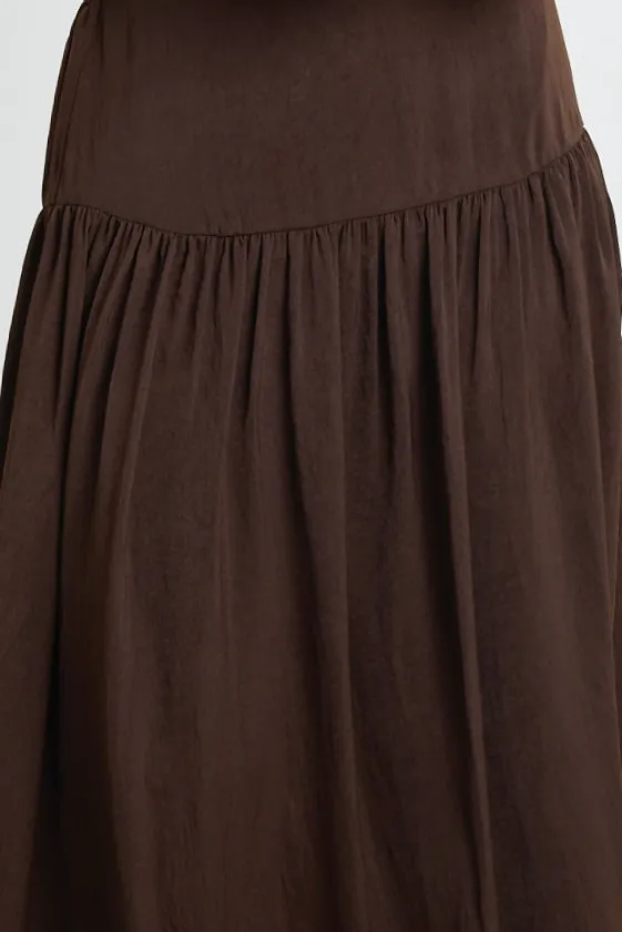 Among the Brave Lupe Espresso Hammered Satin Midi Skirt