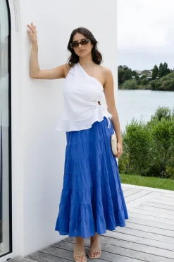 Ivy + Jack Lyrical Electric Blue Cotton Voile Multi Tiered Maxi Skirt