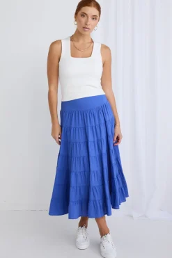 Ivy + Jack Lyrical Electric Blue Cotton Voile Multi Tiered Maxi Skirt