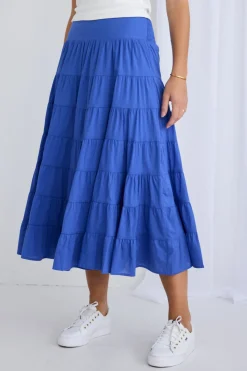 Ivy + Jack Lyrical Electric Blue Cotton Voile Multi Tiered Maxi Skirt