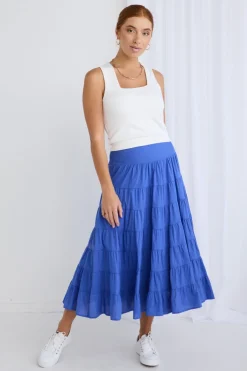 Ivy + Jack Lyrical Electric Blue Cotton Voile Multi Tiered Maxi Skirt
