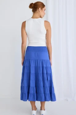 Ivy + Jack Lyrical Electric Blue Cotton Voile Multi Tiered Maxi Skirt