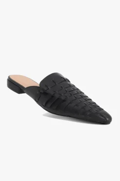 Nude Magnolia Black Pointed Woven Leather Mule