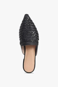 Nude Magnolia Black Pointed Woven Leather Mule