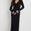 Stories be Told Main Black Stripe LS V Neck Maxi Knit Dress