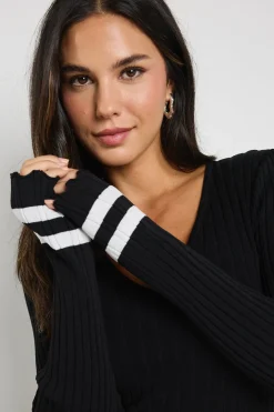 Stories be Told Main Black Stripe LS V Neck Maxi Knit Dress