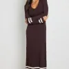 Stories be Told Main Chocolate Stripe LS V Neck Knit Maxi
