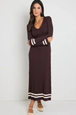 Stories be Told Main Chocolate Stripe LS V Neck Knit Maxi