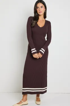 Stories be Told Main Chocolate Stripe LS V Neck Knit Maxi