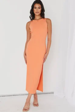 Among the Brave Malibu Orange Rib Twist Sleeveless Midi Dress