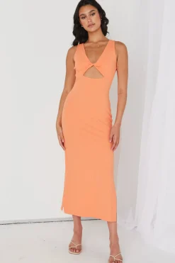 Among the Brave Malibu Orange Rib Twist Sleeveless Midi Dress