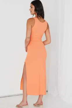 Among the Brave Malibu Orange Rib Twist Sleeveless Midi Dress