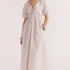 Staple The Label Mallory Beige Stripe Twist Front Dress