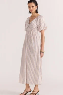 Staple The Label Mallory Beige Stripe Twist Front Dress