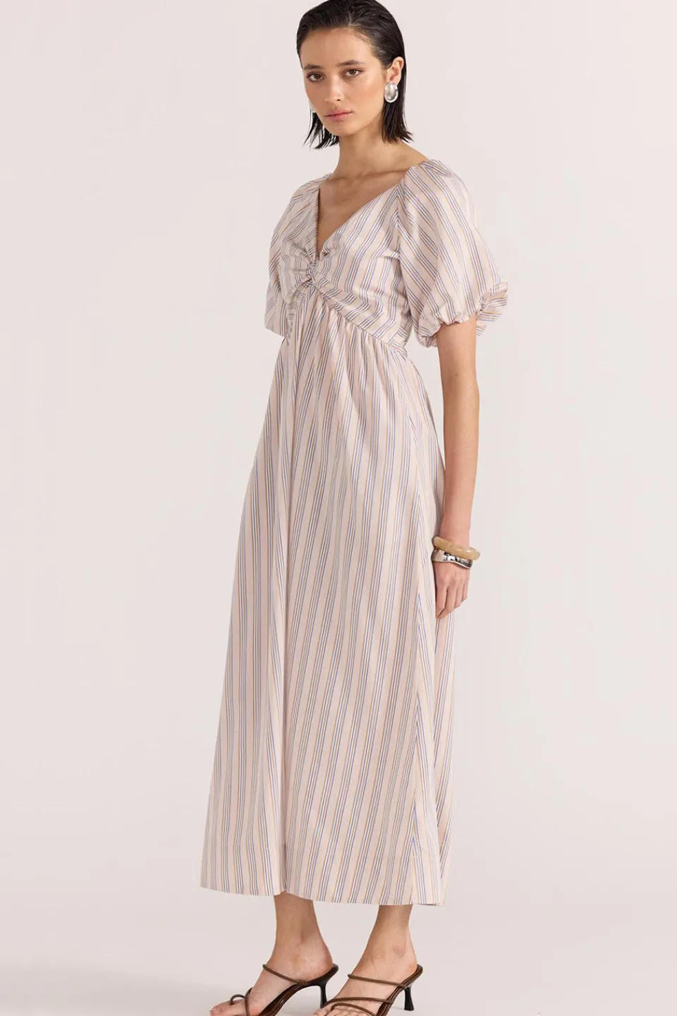 Staple The Label Mallory Beige Stripe Twist Front Dress