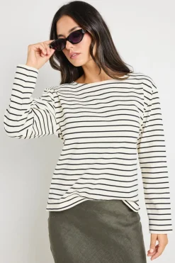 RE:UNION Label Maple Black Stripe Terry Boatneck LS Top